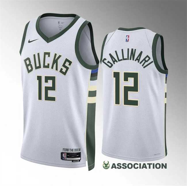 Men%27s Milwaukee Bucks #12 Danilo Gallinari White Association Edition Stitched Basketball Jersey Dzhi